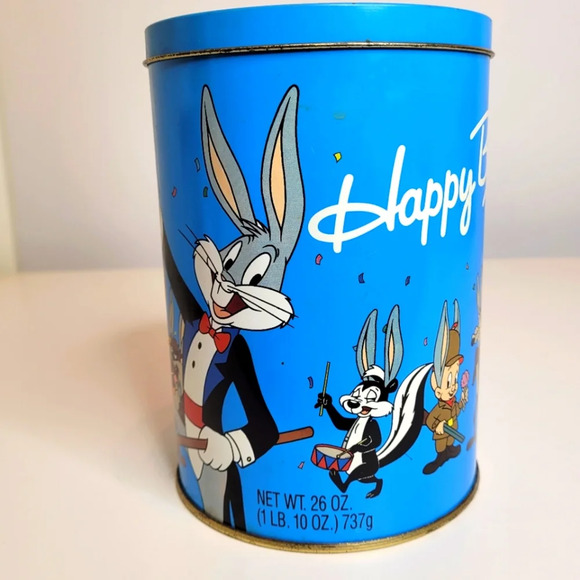 Vintage 1989 Bugs Bunny 50th Birthday Collectible Tin Can with Lid - Picture 2 of 12